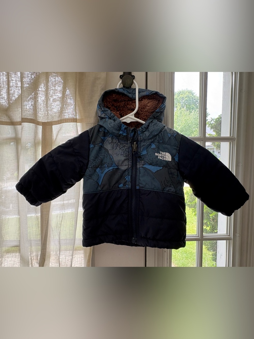 The North Face Toddler Hooded Puffer Jacket - Navy & Blue Pattern 3-6 months